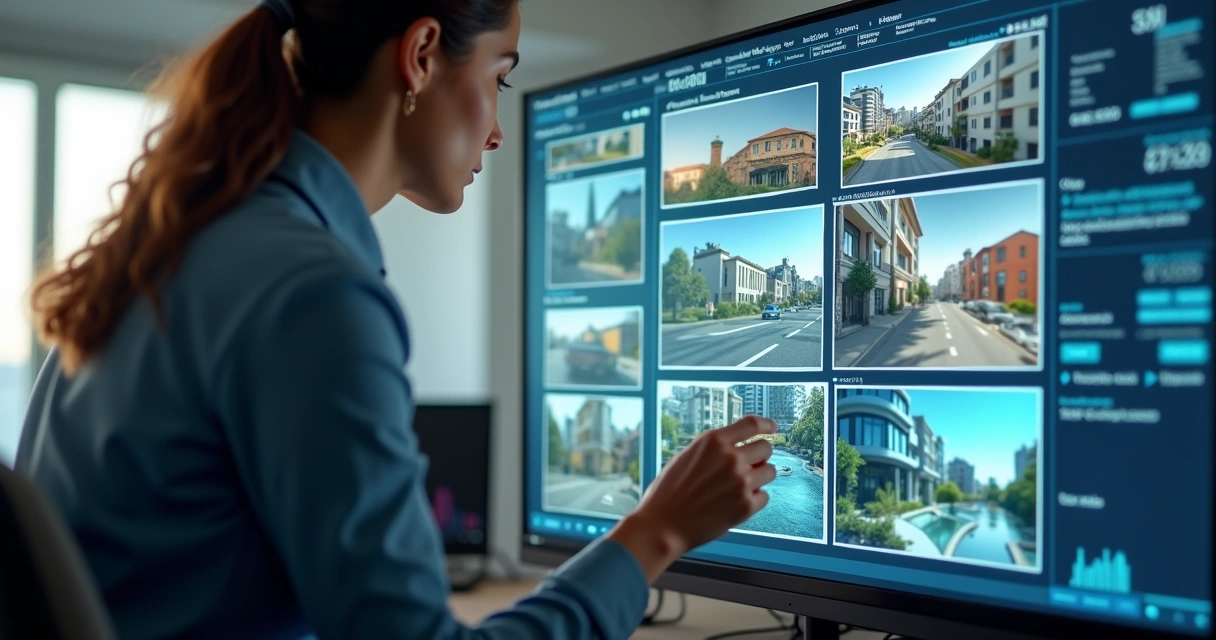 Gestor organizando anúncios de imóveis em uma plataforma digital unificada 