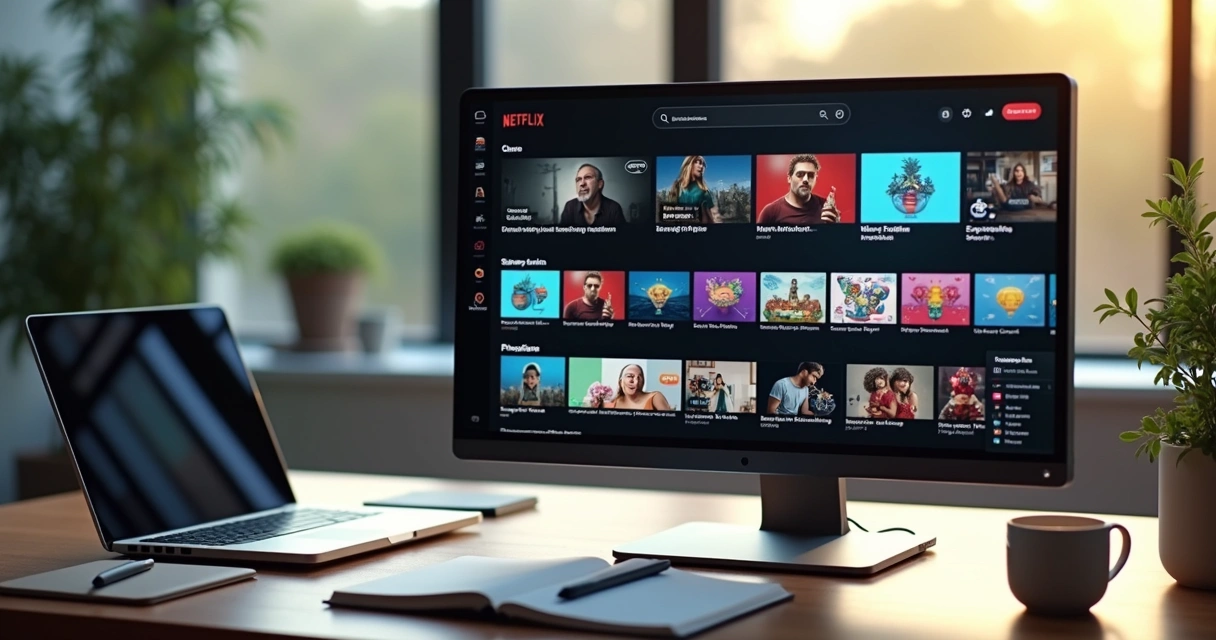 Interface de área de membros com layout estilo Netflix exibindo playlists personalizadas e navegação intuitiva 