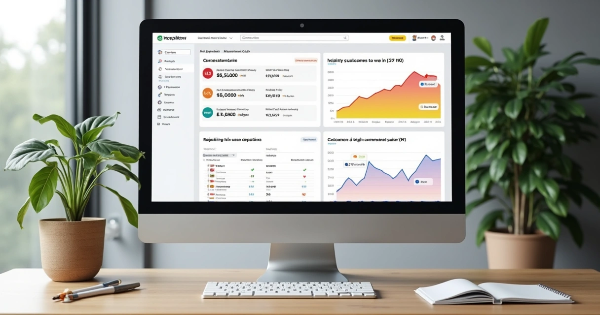 Dashboard de plataforma de assinatura com gráficos de crescimento e mensagens de clientes satisfeitos 