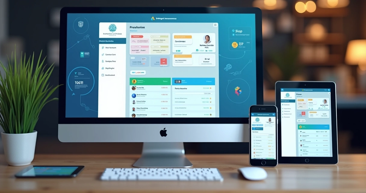 Tela de plataforma de banco digital customizada em diferentes dispositivos 