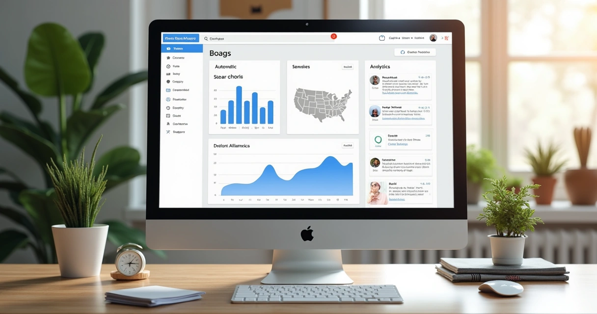 Interface de plataforma de blog automática em tela de computador 