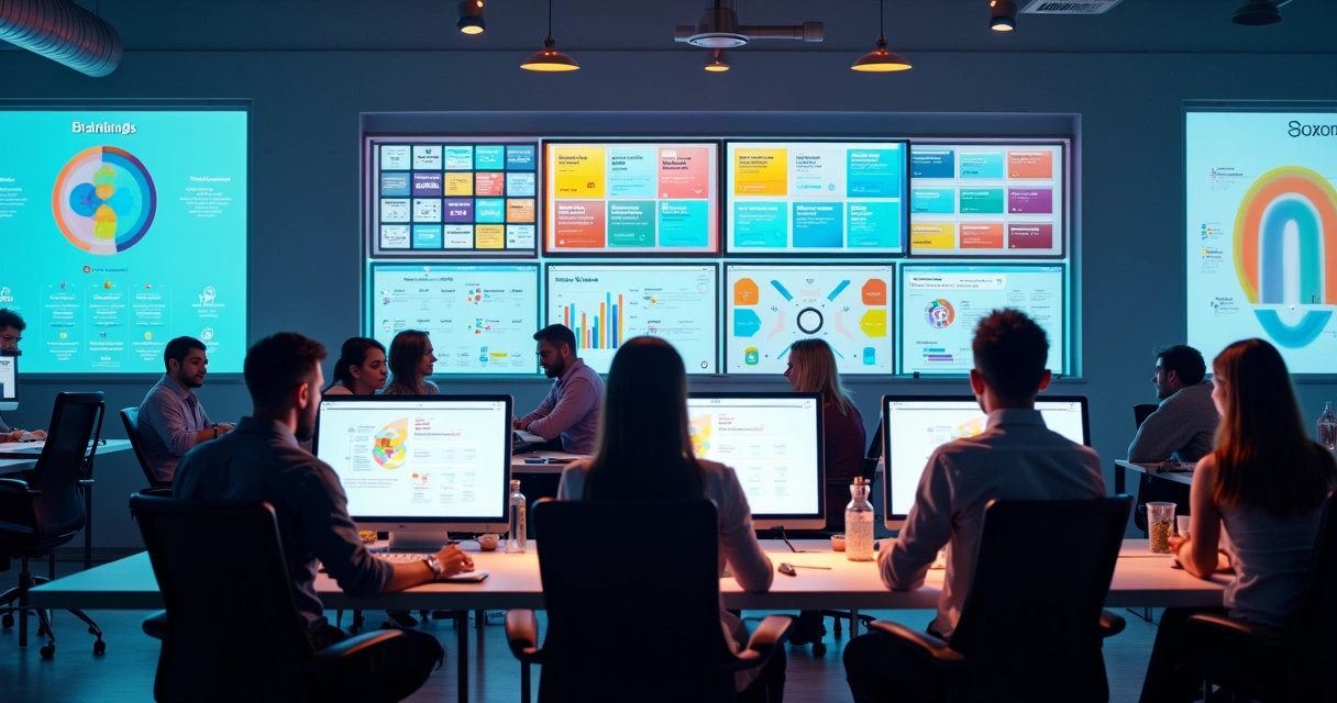 Dashboard colorido de plataforma para branding de agência digital