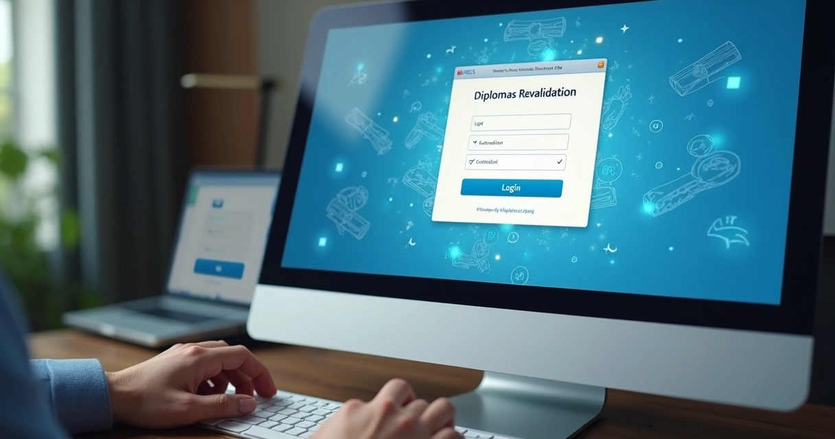 Tela de computador exibindo plataforma de revalidação de diplomas 