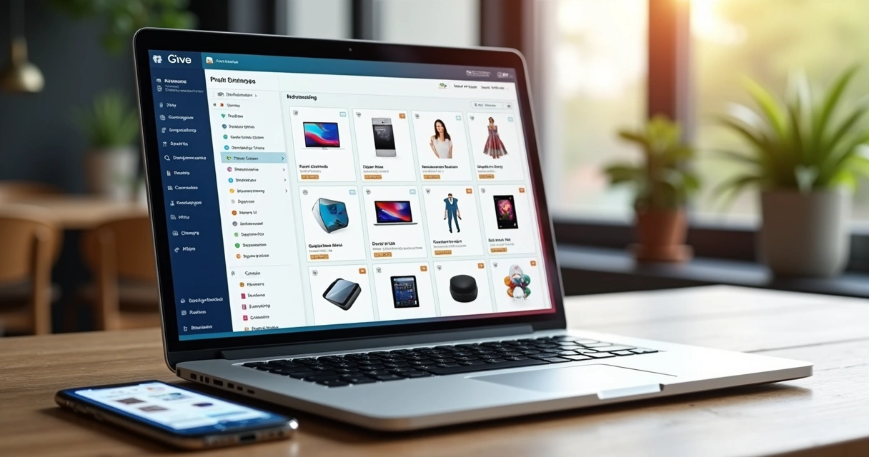 Screenshot de um catálogo digital B2B aberto em um notebook moderno 