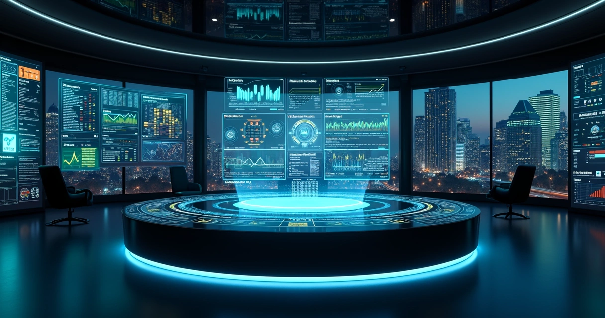 Control room digital com dashboards centralizando dados fiscais variados 