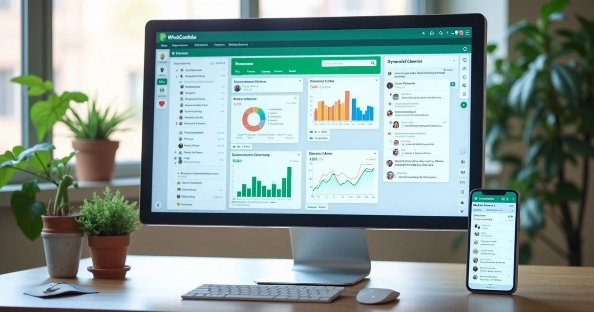 Tela de plataforma de atendimento digital com gráficos e conversas 