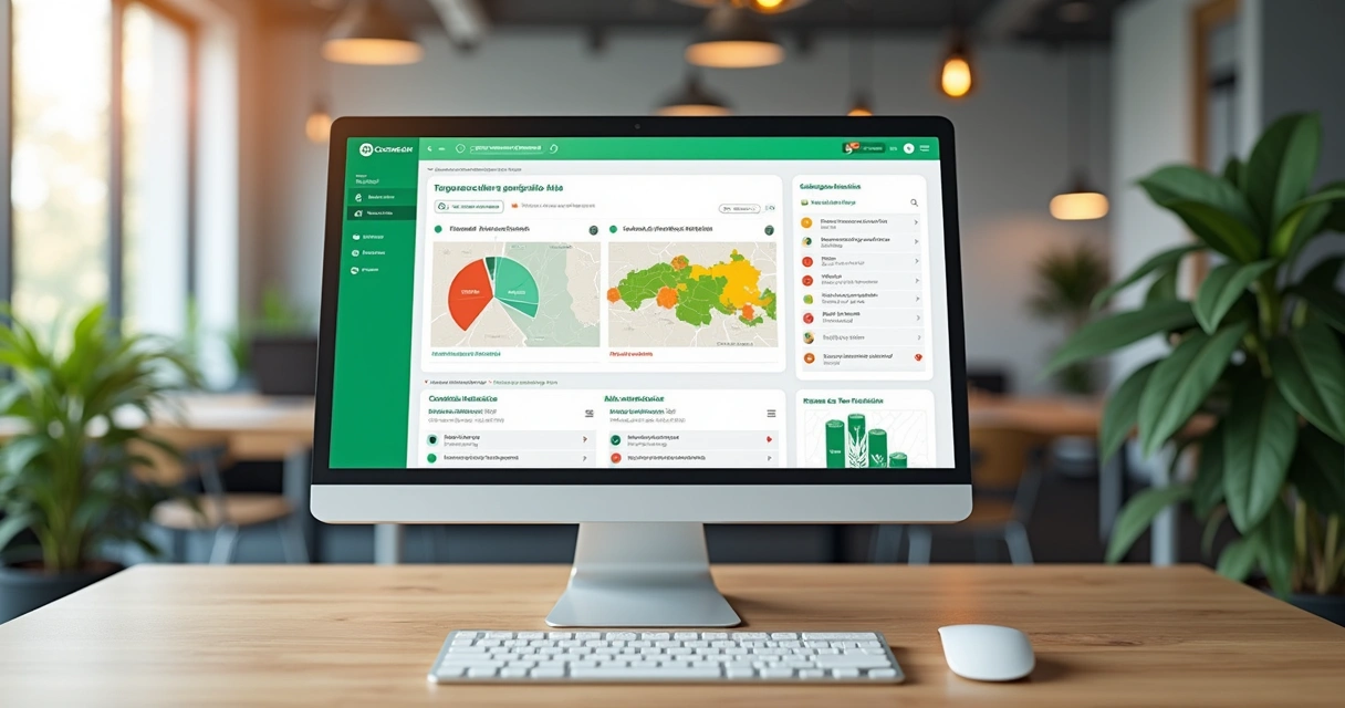 Dashboard da plataforma Conecta Lir com gráficos de projetos de reciclagem e área de login para contadores 