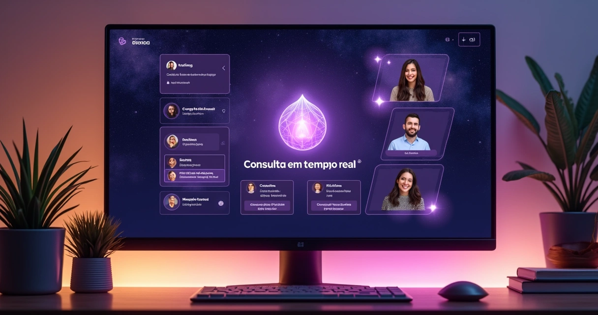 Tela de plataforma de atendimentos online com opções de chat, áudio e vídeo
