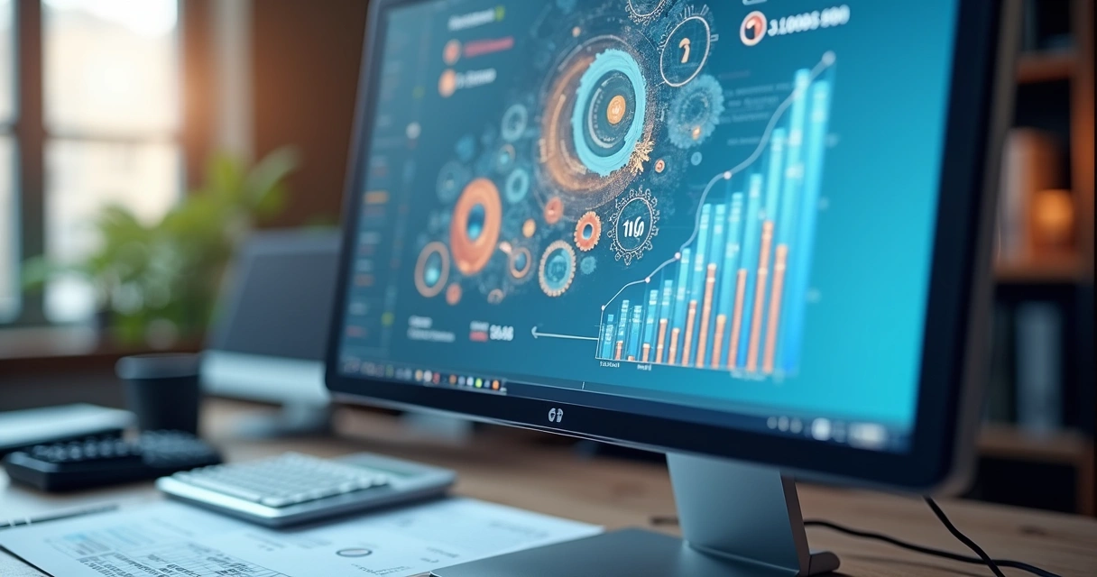 Painel de software contábil com automação digital em tela 