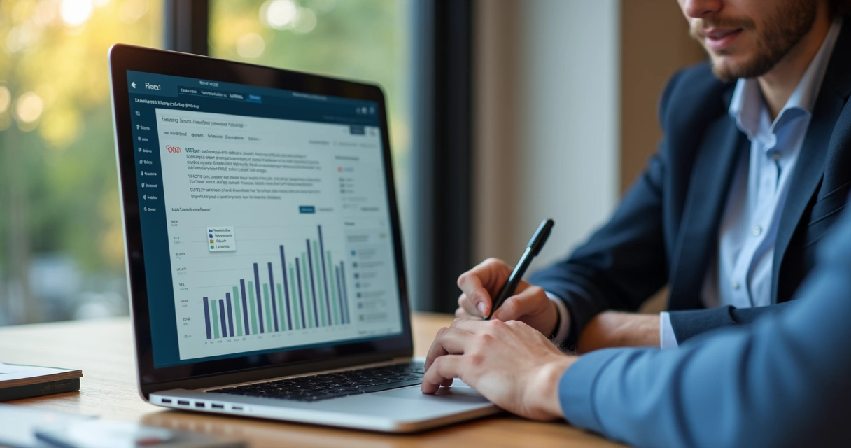 Tela de computador com sistema de contratos digitais aberto 