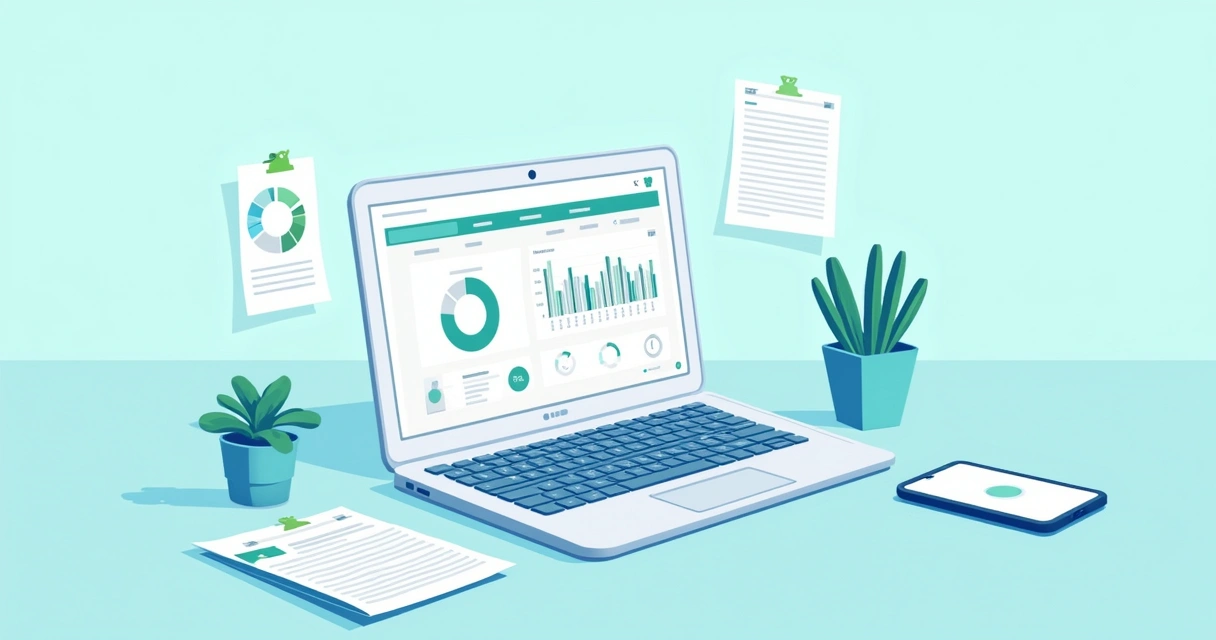 Tela digital mostrando plataforma de controle financeiro de imóveis 