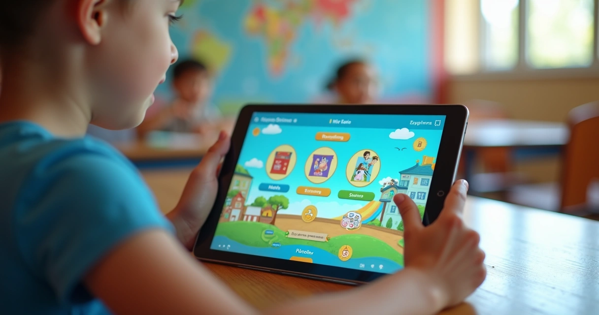 Tela de plataforma educacional com interface infantil interativa 