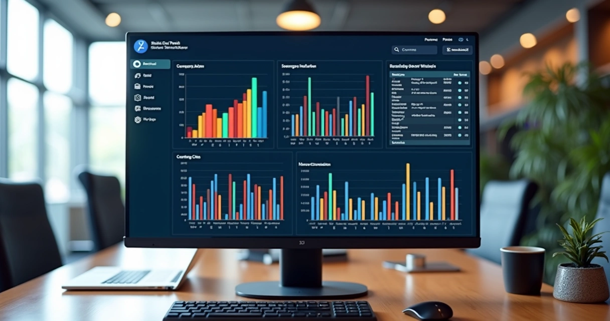 Painel da plataforma de inteligência comercial com gráficos empresariais 