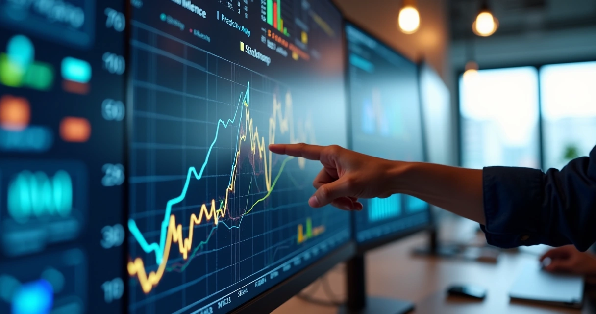 Telas de dashboard e inteligência artificial com gráficos coloridos 