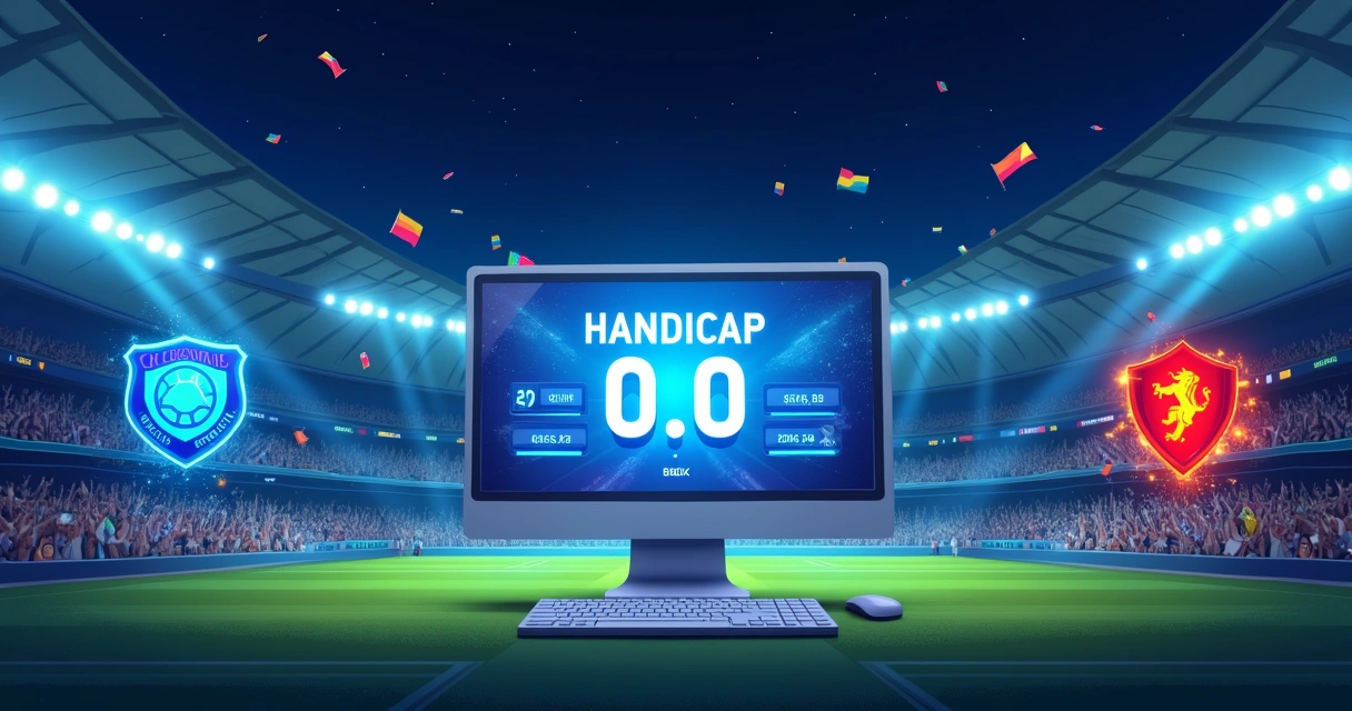 Ilustração de uma plataforma de apostas esportivas à noite, com ênfase no handicap 0.0.