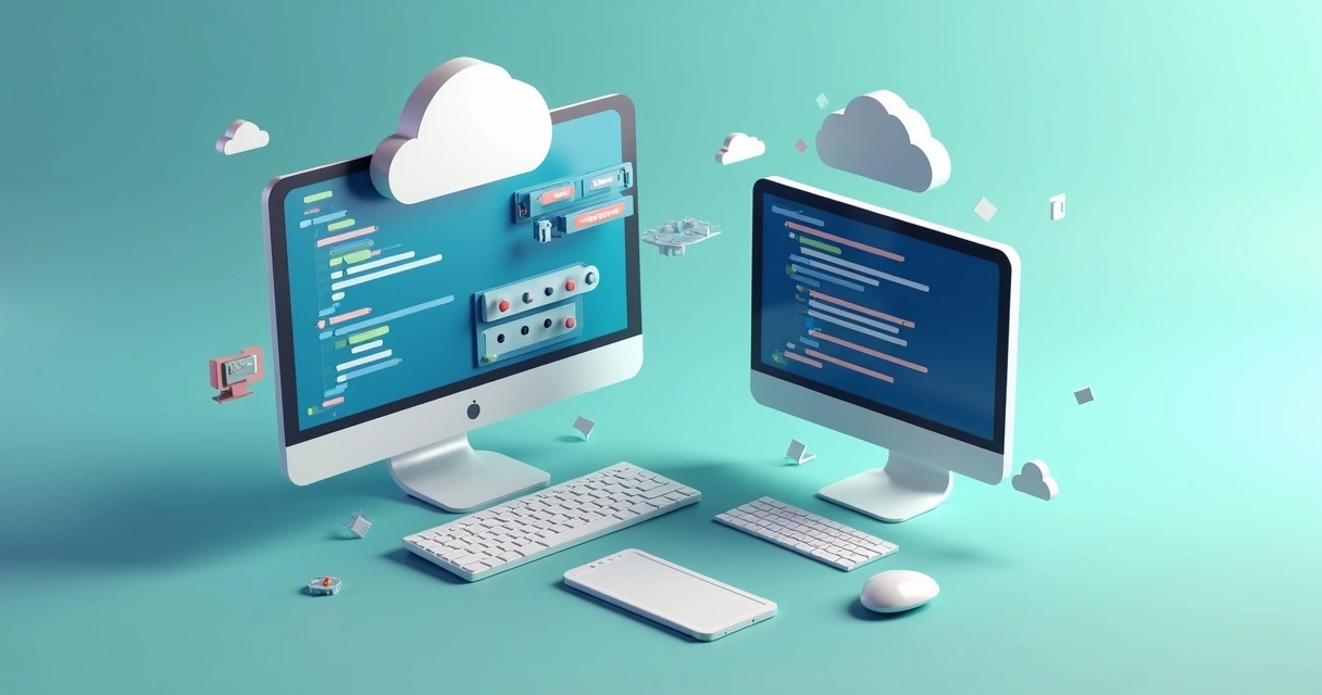 Ambiente digital mostrando plataforma PaaS com programação e deploy automático 