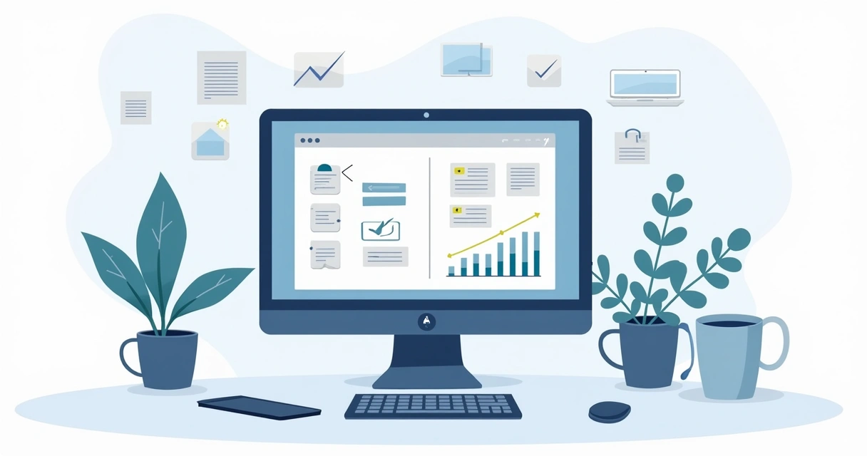 Tela de computador com sistema de regularização digital e checklist em destaque. 