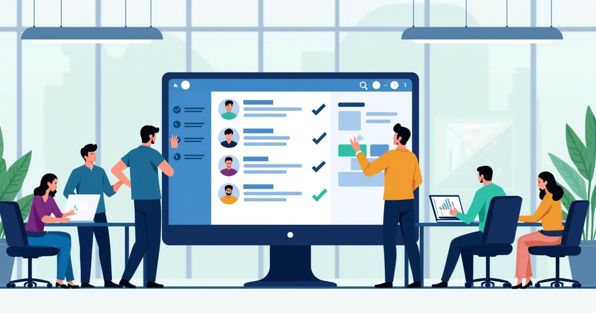 Plataforma digital com checklist colaborativo sendo usado por equipe