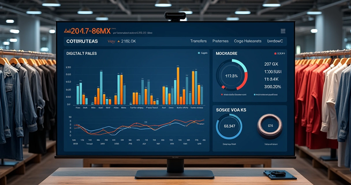Painel digital financeiro mostrando estatísticas de fluxo de caixa e estoque 