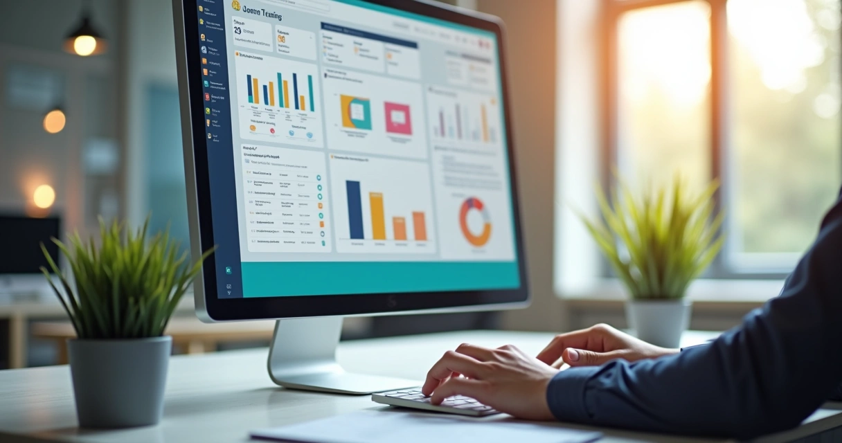 Tela de computador exibindo plataforma digital de gestão de treinamentos 