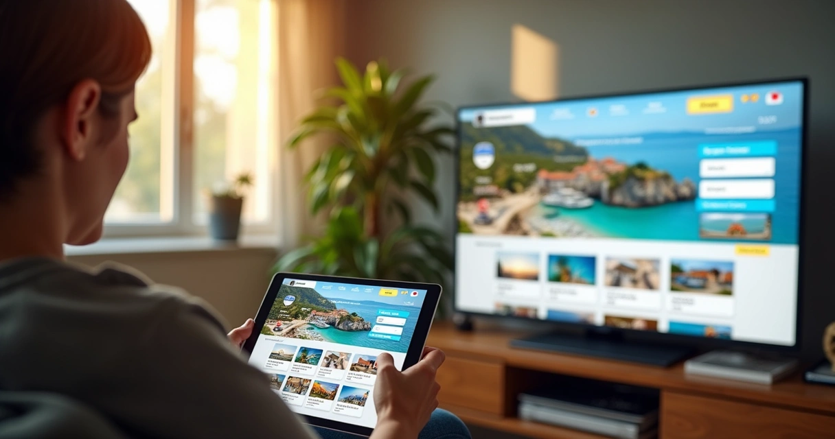 Telão exibe destino de viagem em ambiente digital 