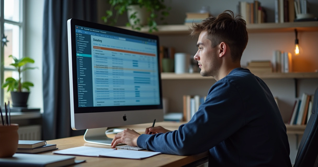 Aluno estudando curso online de direito em ambiente digital 