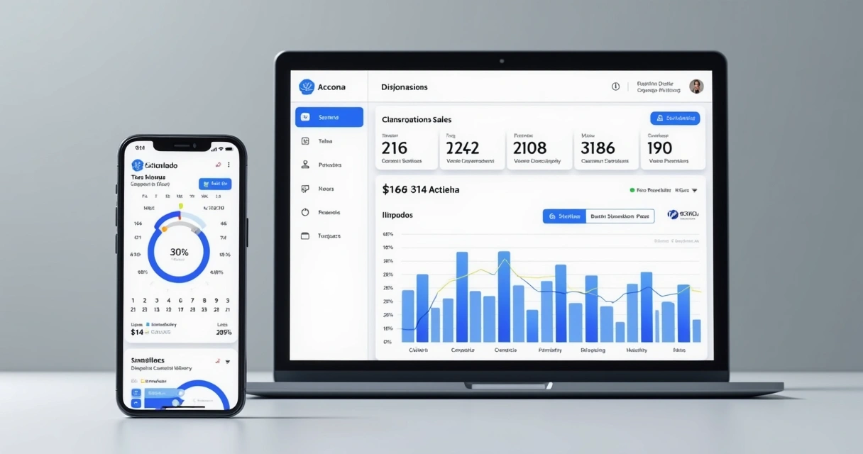 Plataforma de curso preparatório exibida em celulares e notebooks
