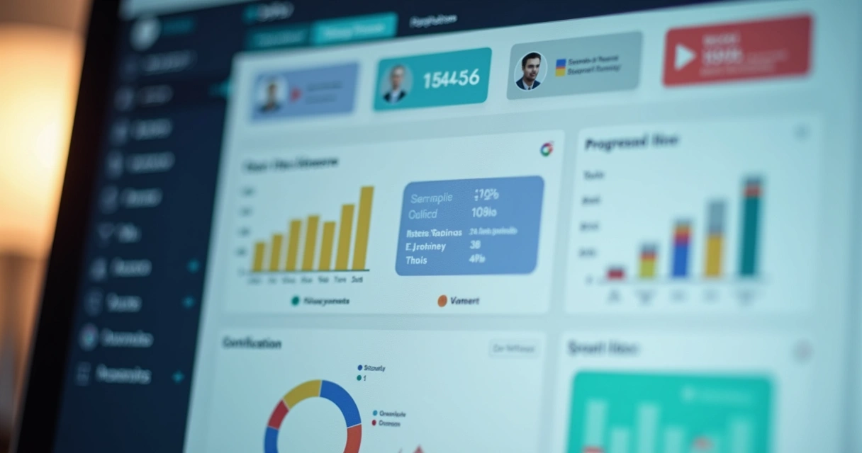 Dashboard de plataforma EAD corporativa com relatórios 