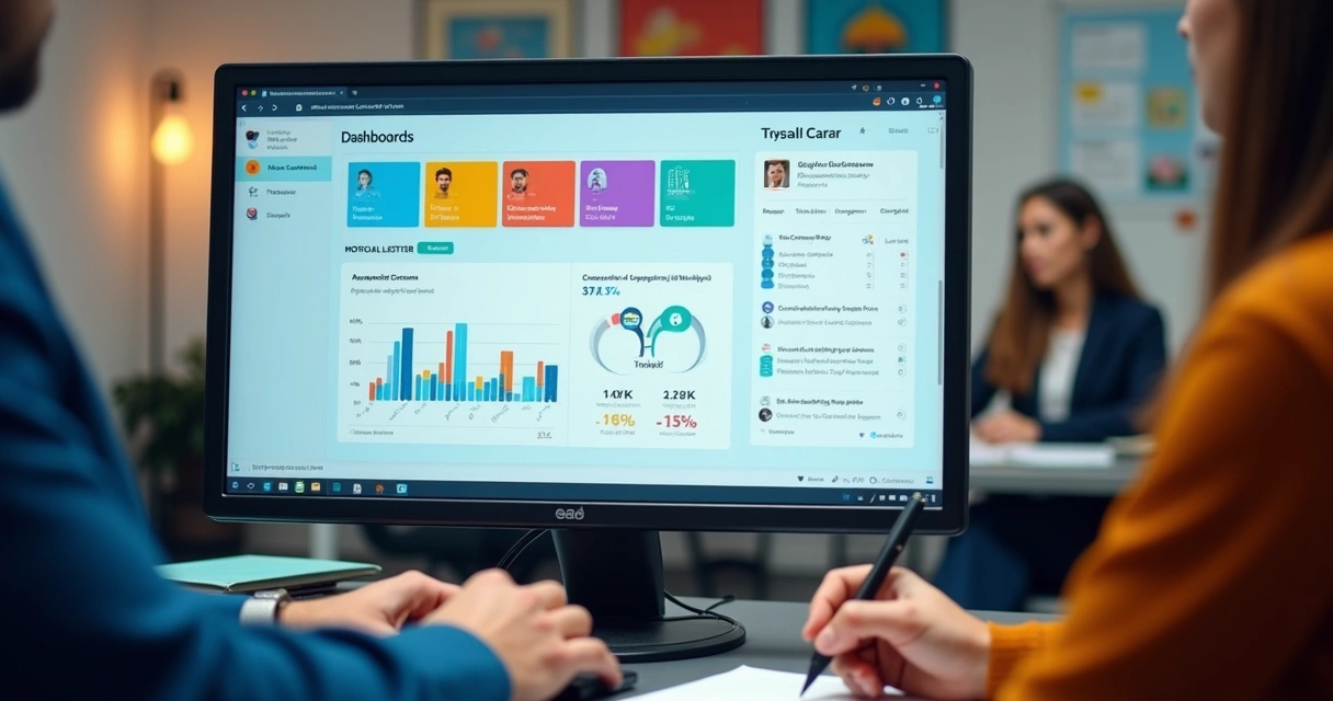 Tela de plataforma EAD com interface intuitiva e usuários engajados 