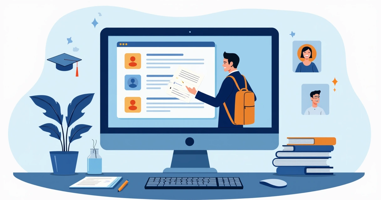 Tela de computador com plataforma educacional aberta e estudante navegando. 