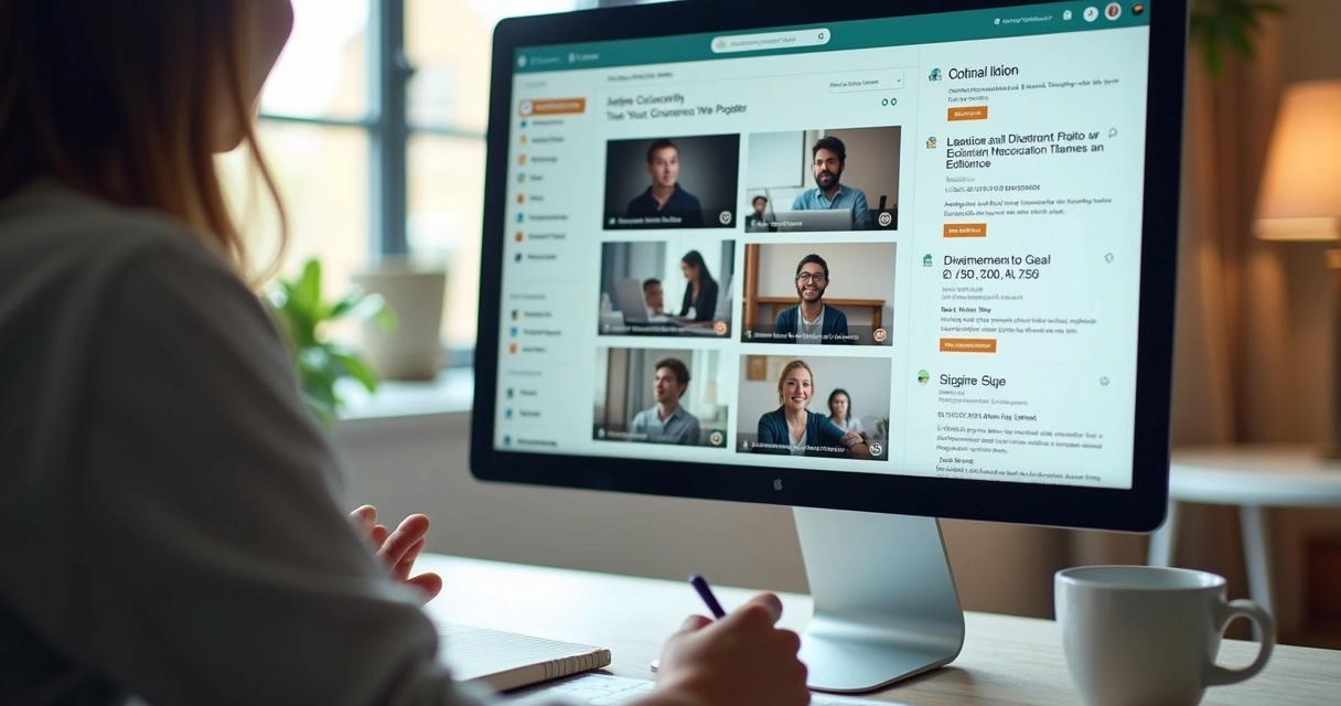 Tela de computador exibindo plataforma EaD com materiais de pós-graduação 
