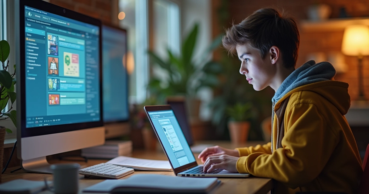 Plataforma EaD com aluno estudando no notebook 