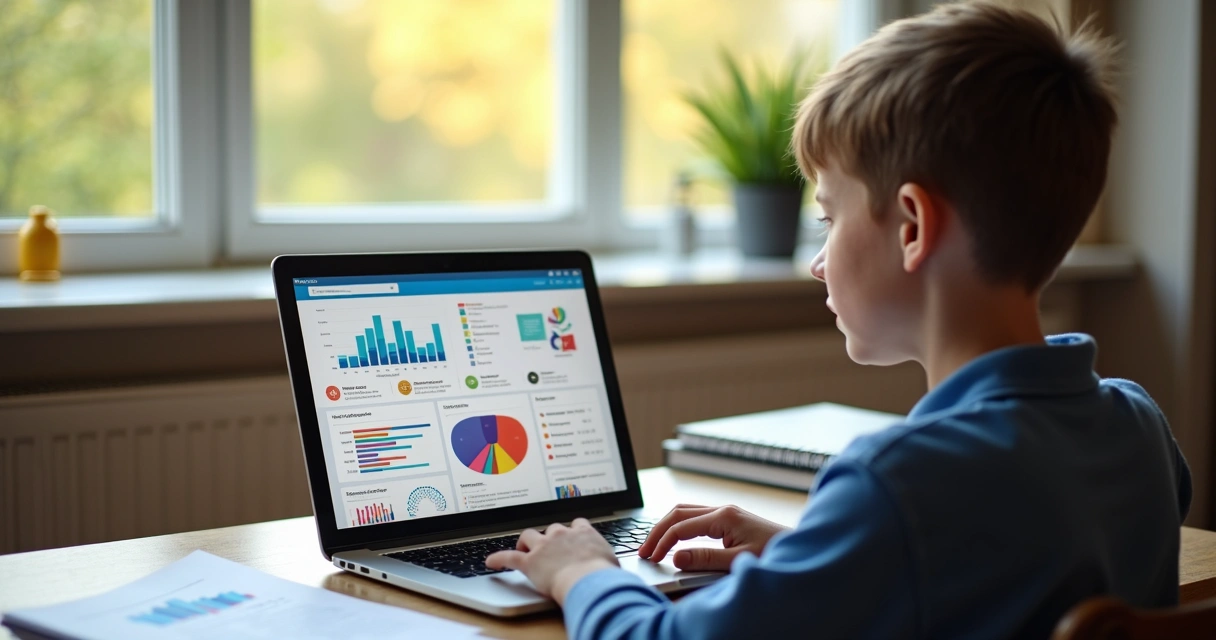 Aluno estudando em plataforma de curso preparatório online, interface segura e moderna