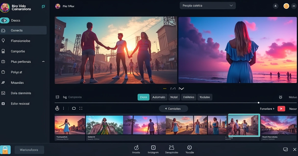 AI video editing interface in Portuguese with integration with social networks 