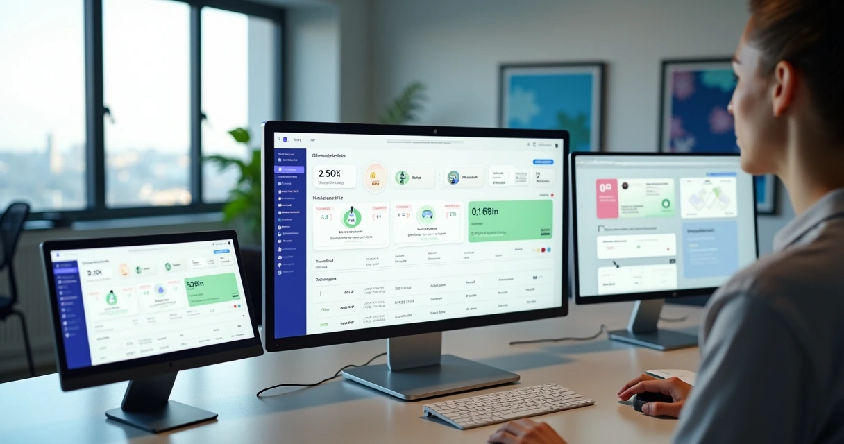 Plataforma financeira mostrando várias funções online para empresas