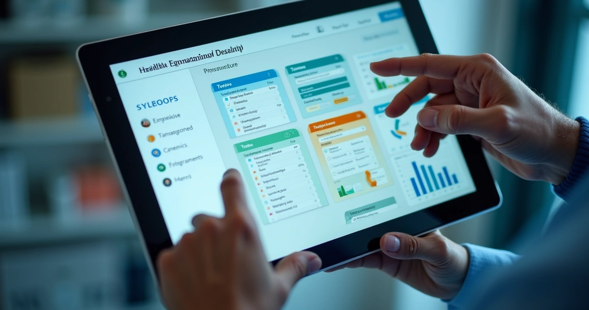 Painel digital de gerenciamento de conhecimento em saúde com gráficos e fluxos