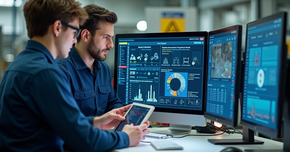 Painel digital de gestão de treinamentos industriais com indicadores de participação 