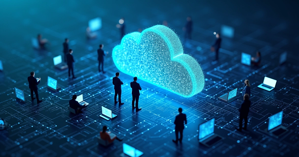 Plataforma de IA operando em nuvem com usuários conectados 