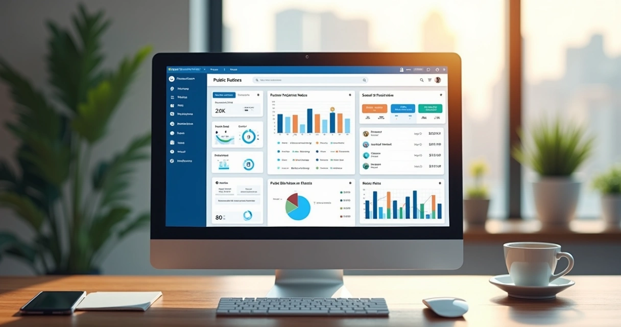 Tela de computador mostrando plataforma digital com busca de editais e filtros personalizados para licitações públicas 