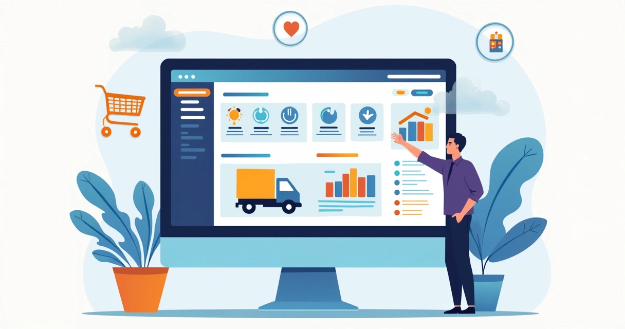 Tela de plataforma de e-commerce com integrações visíveis 