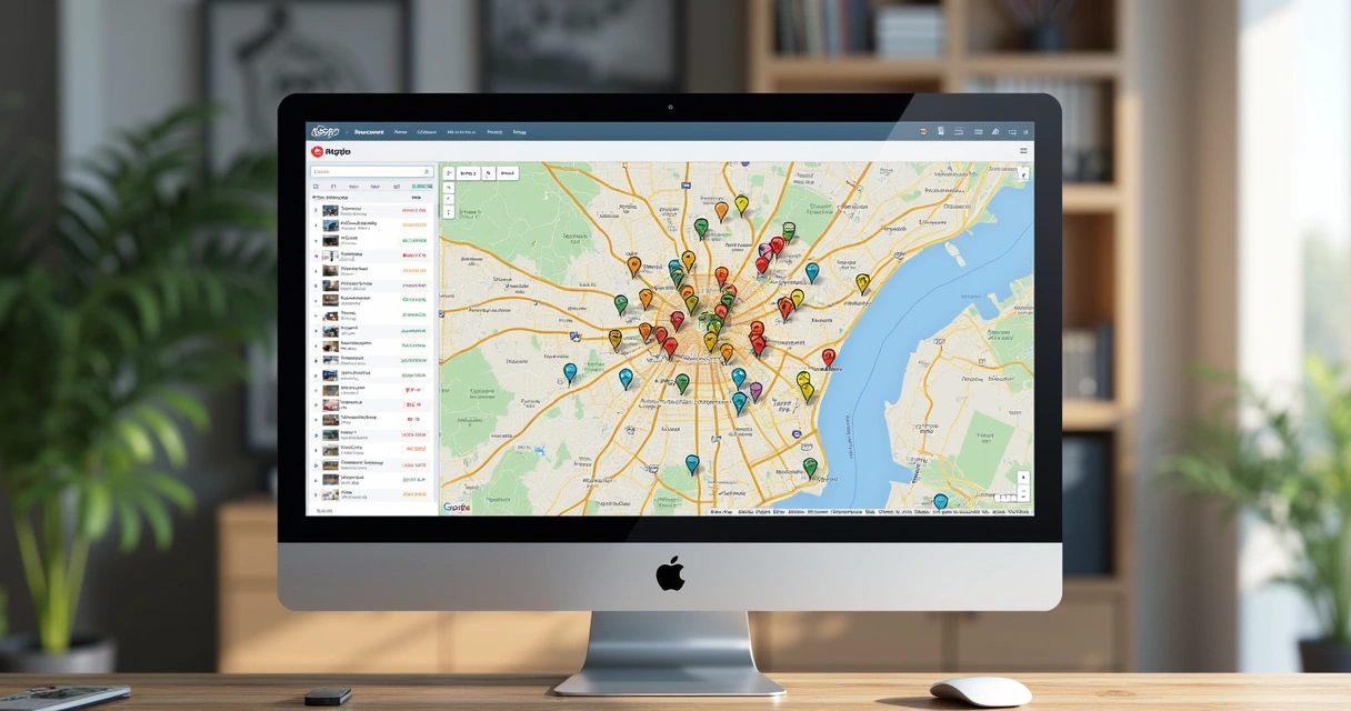 Tela do mapa interativo da plataforma Mappo mostrando bairros de Pelotas com ícones de imóveis para compra e aluguel 