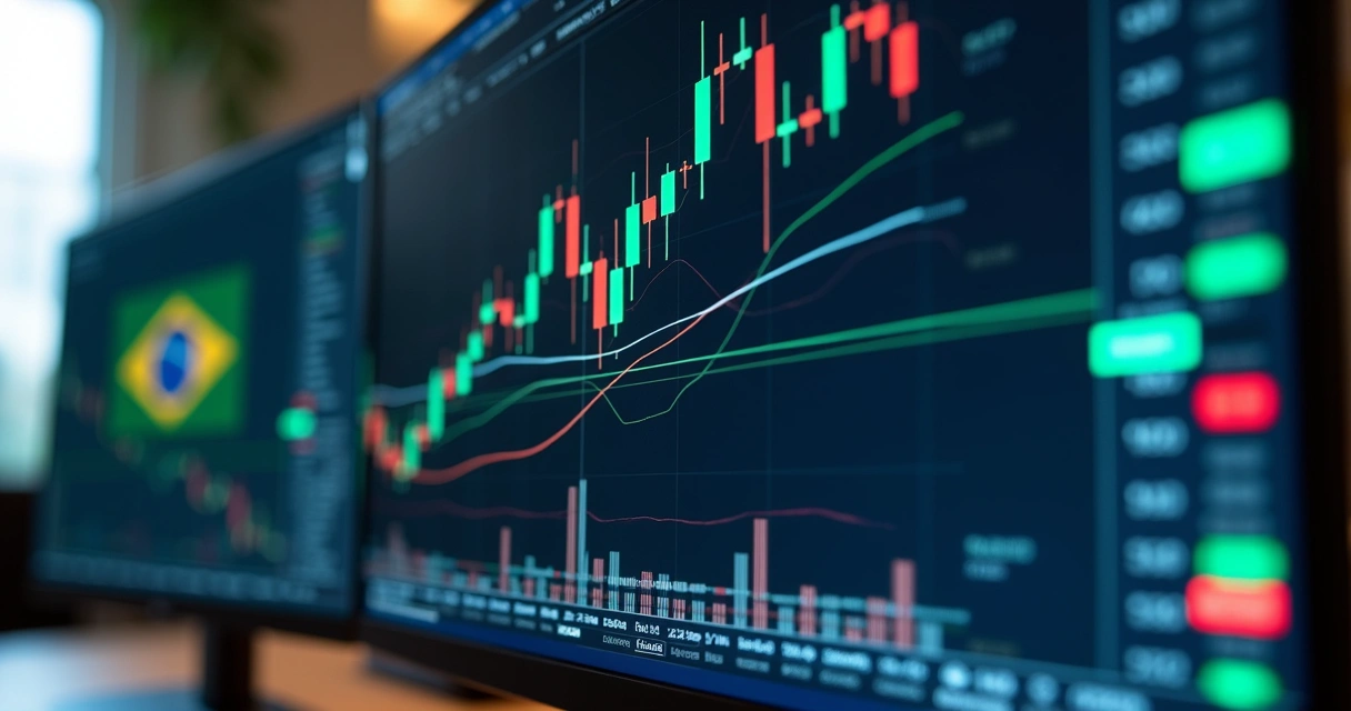 Tela de computador exibindo plataforma MetaTrader com gráficos financeiros detalhados e indicadores em alta resolução 
