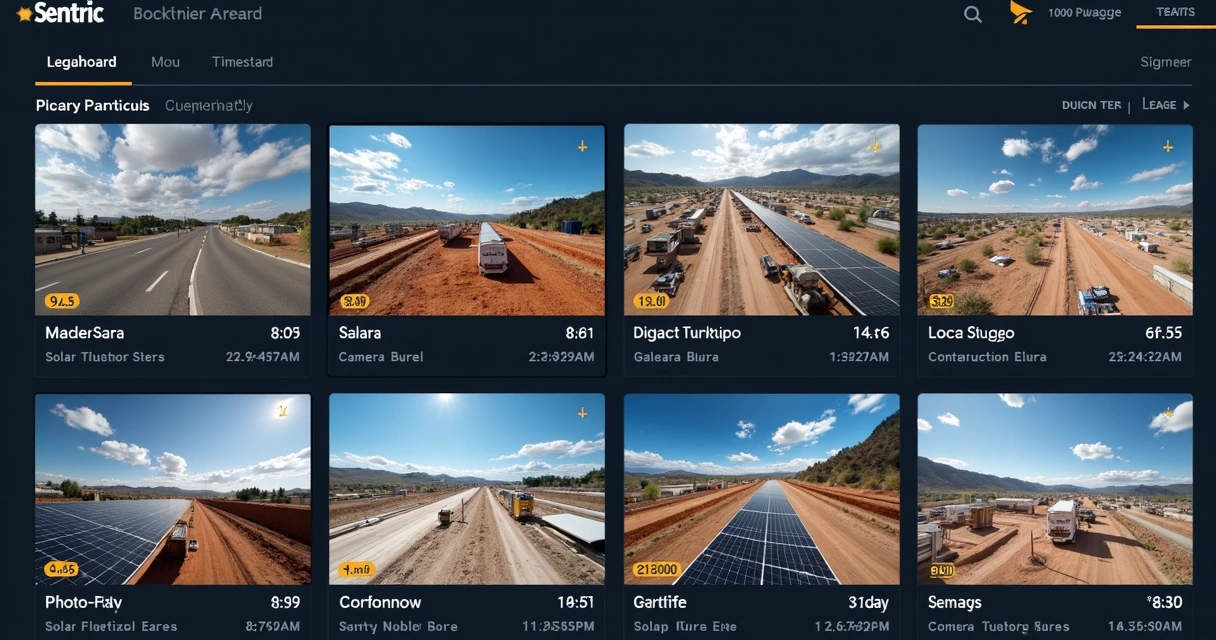 Dashboard da Sentric com múltiplas câmeras monitorando diferentes obras 