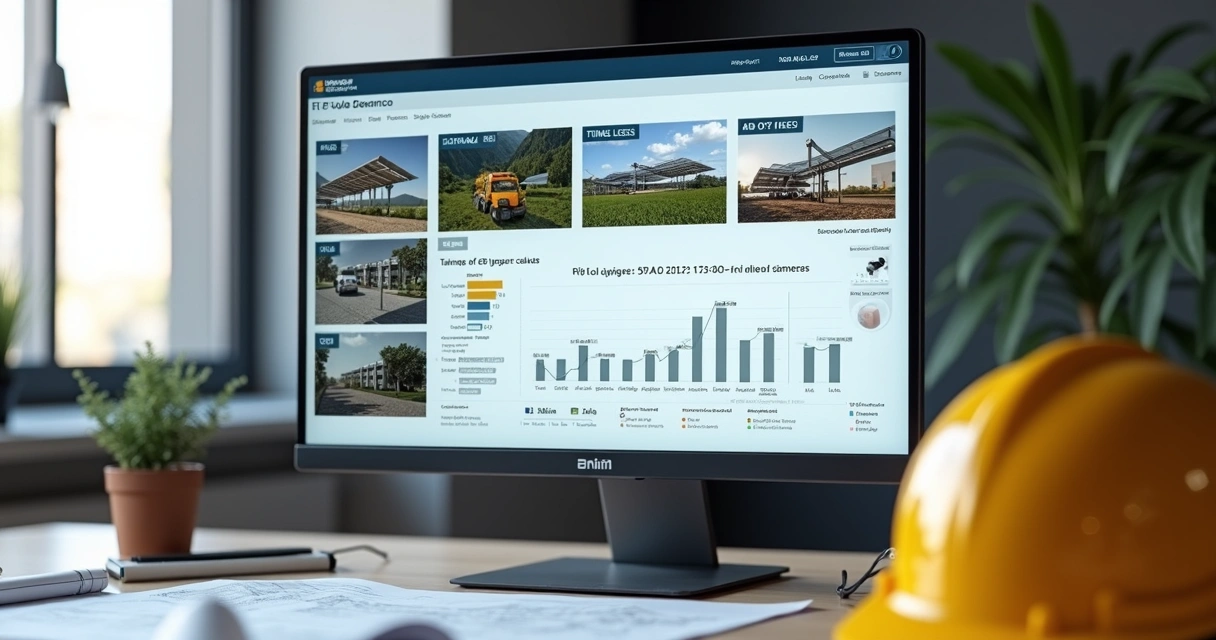 Dashboard plataforma online de monitoramento de obra com videos time-lapse 