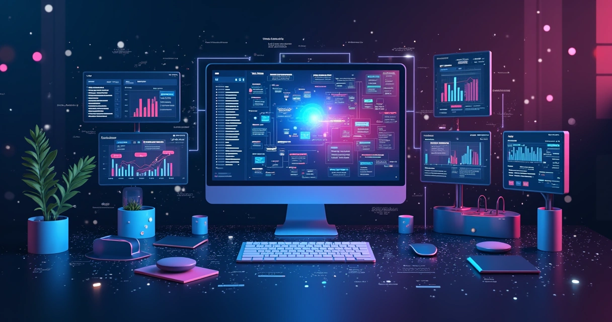 Painel de plataforma no-code exibindo interface arrastar e soltar 