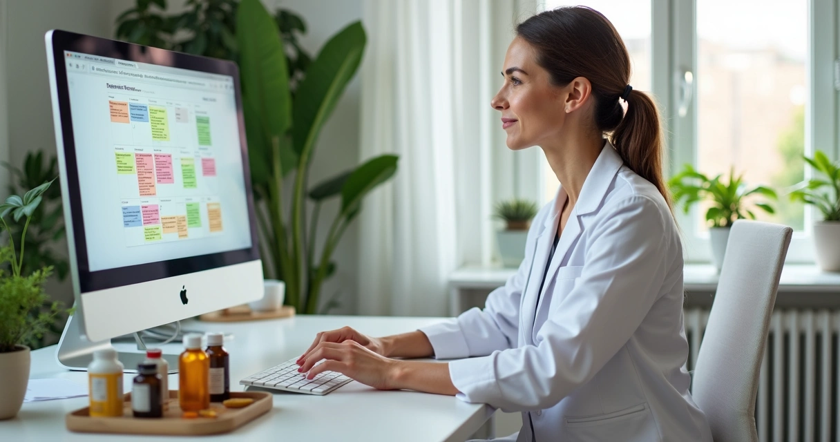 Nutricionista usa plataforma digital com lembretes de suplementação na tela