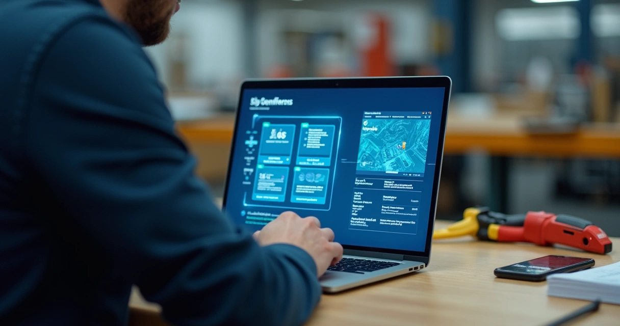 Profissional assiste treinamento em plataforma online industrial 