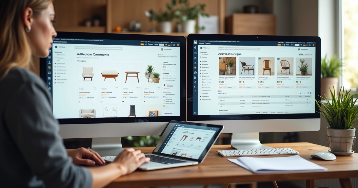 Tela dividida mostrando vários tipos de plataformas de ecommerce lado a lado 