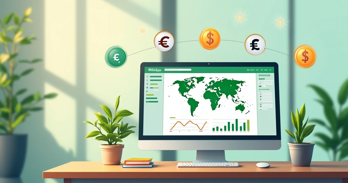 Plataforma de pagamento digital com tela de múltiplas moedas 
