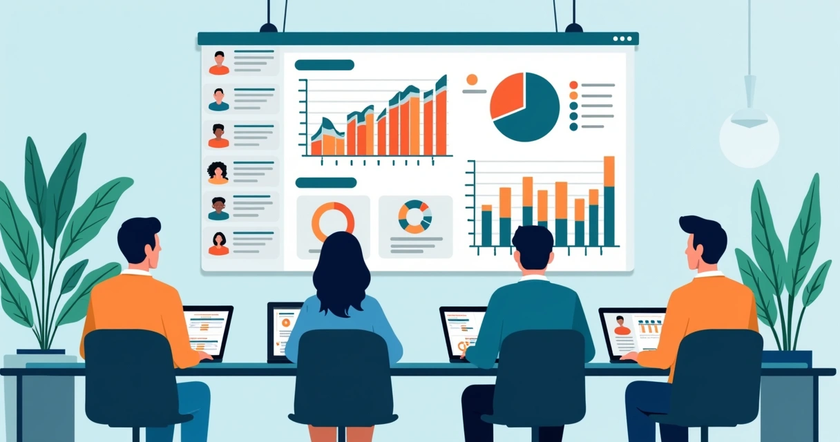 Equipe de campanha analisa painel de plataforma digital de pesquisa política, com usuários respondendo